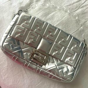 FF embossed Fendi large baguette. Lamb skin leather. Authentic